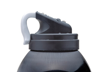 Shaving Foam Cream Skin Care Product Black Aerosol Can with Plastic Dispenser Nozzle Up Isolated on...