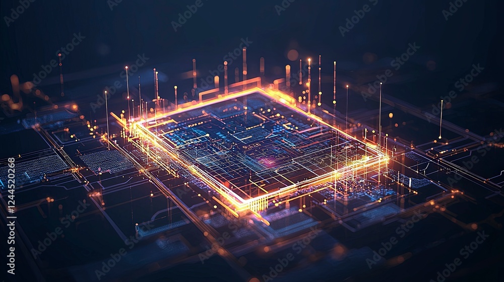Aufkleber a glowing microchip surrounded by vibrant data streams, symbolizing advanced technology and digital 