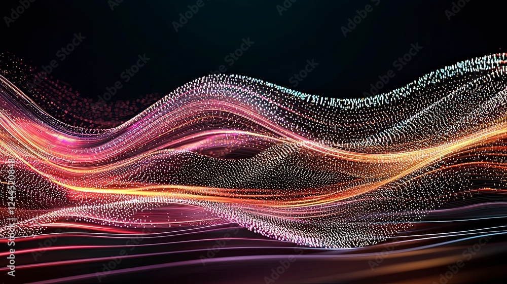 Poster vibrant abstract waves of light in warm and cool tones, creating an energetic and dynamic visual eff