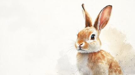 Obraz premium A soft minimalist Easter greeting card with a watercolor bunny and a simple message