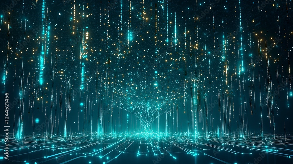 Aufkleber vibrant digital light streams radiate from above, creating a mesmerizing, futuristic atmosphere with