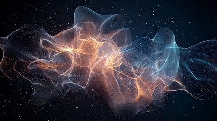 Obraz premium Abstract digital waves with glowing particles against a dark background, representing motion, energy, and technology.