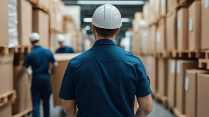 Warehouse workers carefully manage inventory in a large storage facility, ensuring efficient operations for the supply chain.