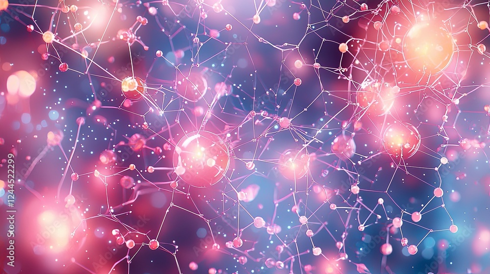 Poster abstract digital background featuring glowing particles and interconnected lines, creating a vibrant