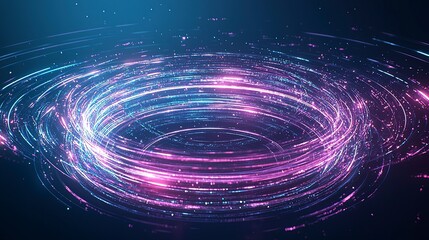 Obraz premium Vibrant swirl of swirling lights in blue and pink, creating a dynamic, cosmic feel, ideal for digital designs or technology themes.