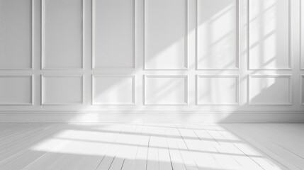 White empty paneled wall background mock up copy space white colored floor