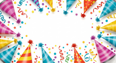 Obraz premium Colorful Party Hats and Bunting Banners