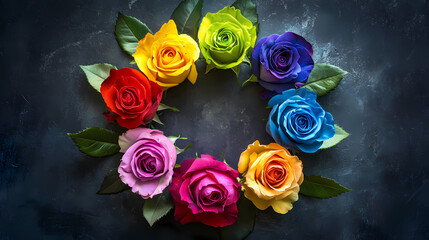 A vibrant circle of roses in assorted colors, each petal whispering tales of love, passion, and affection, perfect for celebrating valentine's day. Narrative Sequences. Illustration