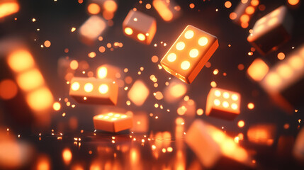 Anticipation excitement concept. a creative depiction of glowing dominoes falling in random sequences. Narrative Sequences. Illustration