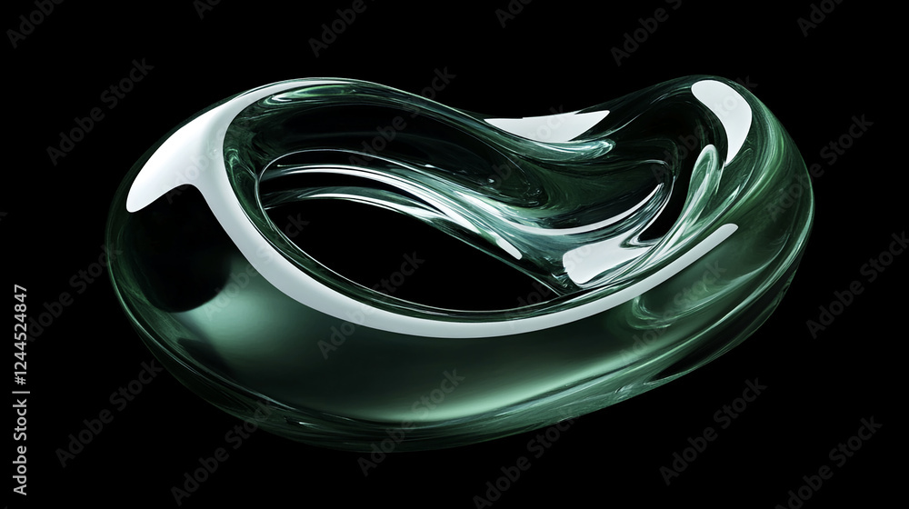Aufkleber a smooth, glossy, green abstract glass shape with fluid curves, representing dynamic motion and mode