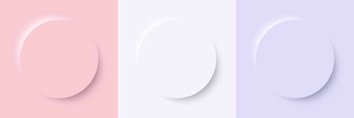 Stylish 3D Circle and Round Vector Backgrounds: Pink, White and Purple Geometric Designs for Modern Projects. Vector.