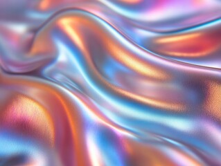 Fototapeta premium A close-up of iridescent fabric with flowing waves of color.