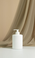 GenerIsolated Bottle of body cream with cream texture. Cosmetic plastic bottle photography styling. Skincare product photography.  cosmetic packaging mockup with copy space. Online shopping.ated Image