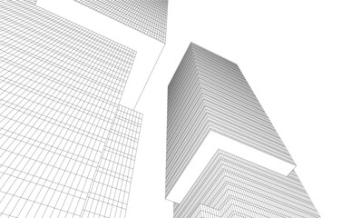 Abstract Wireframe Architecture – Modern Building Design Perspective