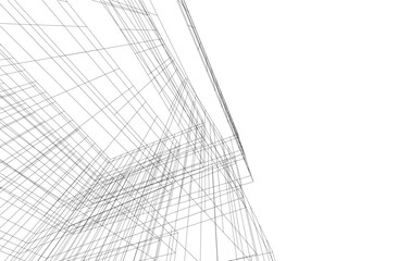 Abstract Wireframe Architecture – Modern Building Design Perspective