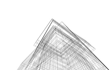 Abstract Wireframe Architecture – Modern Building Design Perspective