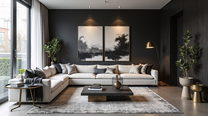 Modern Living Room with Elegant White Sofa and Abstract Art