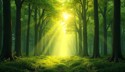 Obraz premium morning in the forest spring background