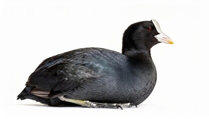 Striking Eurasian Coot Fulica atra Against White Backdrop Captivating Avian Portrait Isolated on Pure White Background