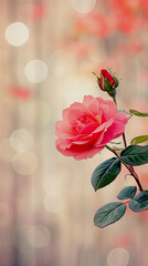 This is a detailed closeup image showcasing a beautiful pink rose complemented by lush green leaves that frame it elegantly, copy space