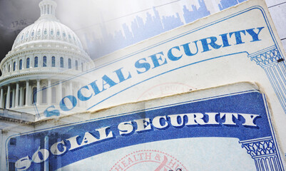 Social Security cards and US Capitol dome with payment chart