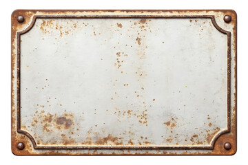 Old Blank Rusty Metal Sign Isolated on white Background.