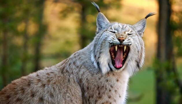 Majestic European Lynx Captured in Intimate Moment, Showcasing Power and Serenity amidst Scattered Forest