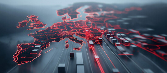 Digital Map of Europe with Transportation Routes