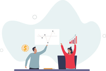 Finance fundamentals with business profit analysis.Company financial data calculation with statistics graph and diagram.flat characters.
