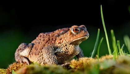 Fototapeta premium Striking Closeup of European Toad Bufo bufo in Detail, Showcasing Rich Textures and Vibrant Skin Patterns, Captured in a Natural Environment.