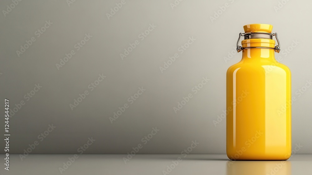 Poster an elegant yellow bottle is artfully positioned against a muted background, creating a visually appe