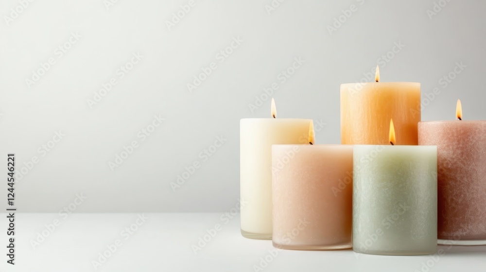 Poster this artfully arranged display of lit candles showcases soft lighting and colors, enhancing a tranqu