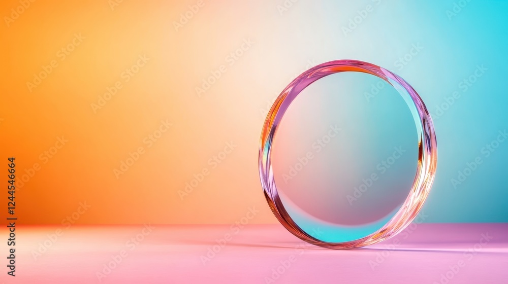 Poster a vibrant circular creative structure set against a vivid gradient background, showcasing transparen