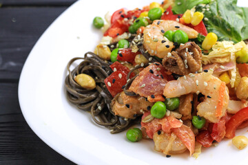 Tasty poke food with seafood and vegetables