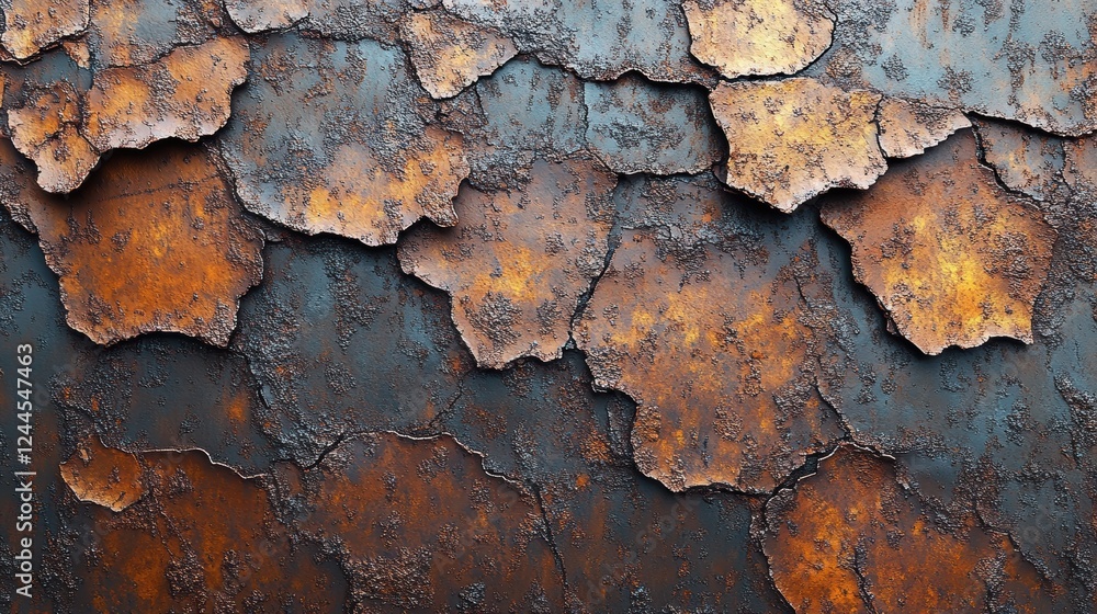 Poster abstract texture of peeling paint with rust and weathered surfaces.