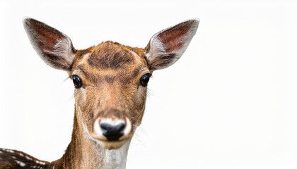 Striking Portrait of a Fallow Deer Dama dama Against a White Backdrop, Highlighting Its Majestic Antlers and Sharp Eyes in Detail