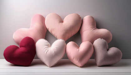 Fototapeta premium heart shaped pillows in a light background