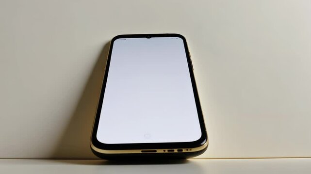 A mock-up of a modern smartphone with a white blank screen on a neutral background. To showcase mobile applications, websites, advertising, interface design, and marketing materials in various busines