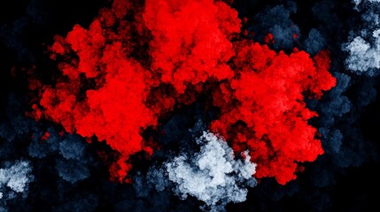Abstract art featuring vibrant red, dark blue, and white. Bold color contrast. Dynamic composition.