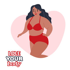 Beautiful woman bikini posing. Body positive and love your body