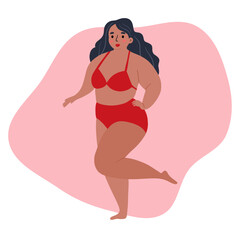 Beautiful woman bikini posing. Body positive and love your body