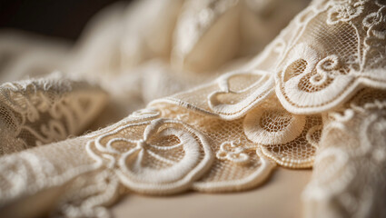 Intricate lace design showcasing delicate patterns and textures for elegant fashion or decoration