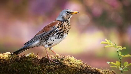 Vivid Stroll Through a Snowy Winterland Spotlight on the Majestic Fieldfare Amongst Conifers in a Tranquil, Frosty Forest