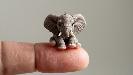 Obraz premium Small elephant figurine perched on a fingertip showcasing delicate craftsmanship and playful charm