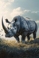 Fototapeta premium Lone Rhino in Savannah