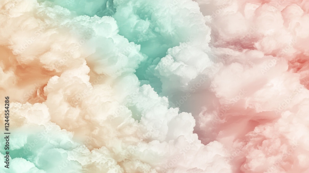 Canvas Prints Dreamy pastel cloudscape. Soft hues of mint, peach, and rose create a serene and ethereal atmosphere.