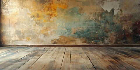 This is a photograph of an abandoned room featuring a peeling, chipped paint wall that exudes a sense of neglect and disuse. A boarded-up window suggests the space was once open to the outside world