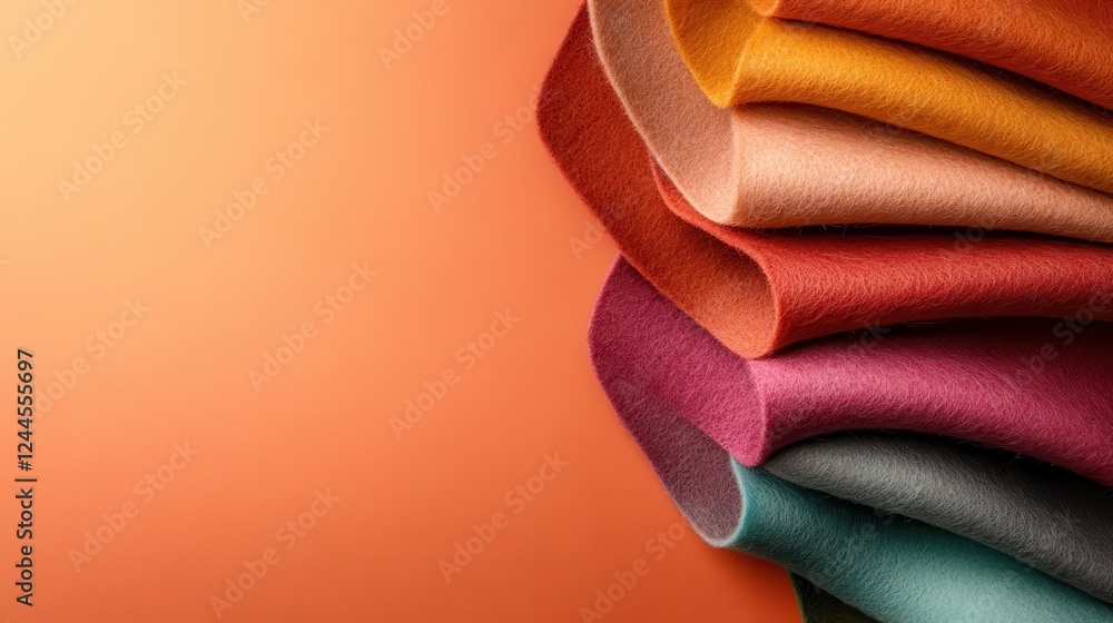 Aufkleber an arrangement of colorful felt sheets stacked at an angle, creating an intriguing visual compositio