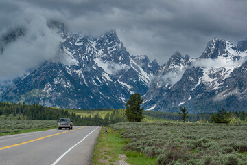 USA, Wyoming. Road through Grand Teton National Park