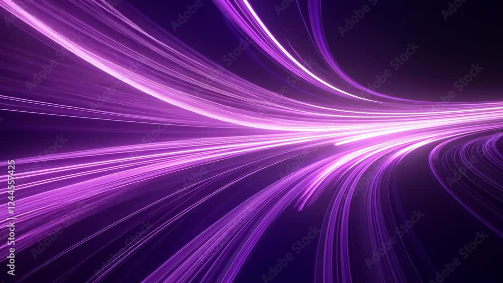 Poster flowing neon light trails creating a futuristic tunnel effect with dynamic movement